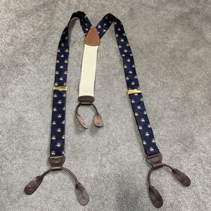 Brooks Brothers Silk Suspenders Navy Blue with Golden Fleece Sheep Silk Leather